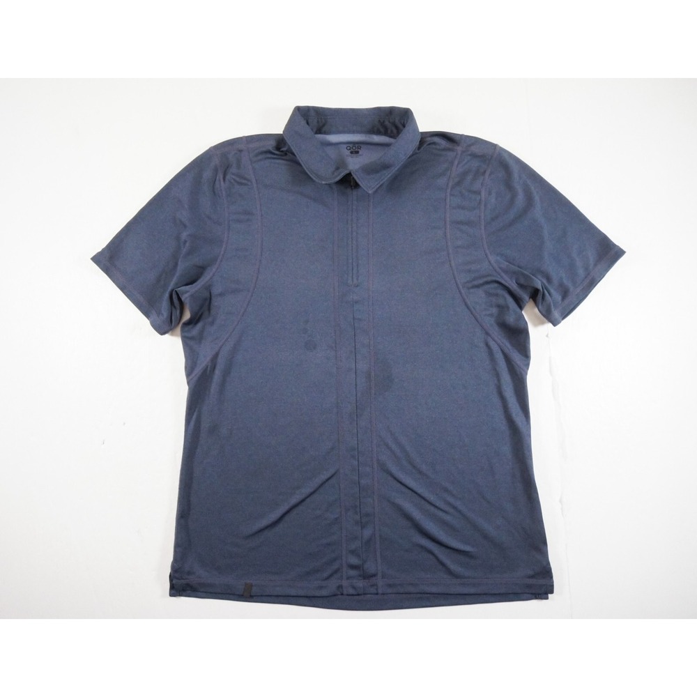 Qor Shirt Mens Large Blue Short Sleeve 1/4 Zip Collared Polartec Adult FLAW*** - Picture 1 of 12